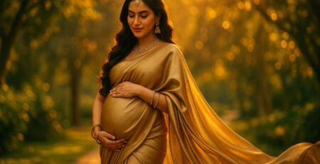 Indian woman during maternity photoshoot in Gurgaon park