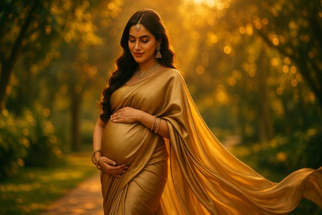 Indian woman during maternity photoshoot in Gurgaon park